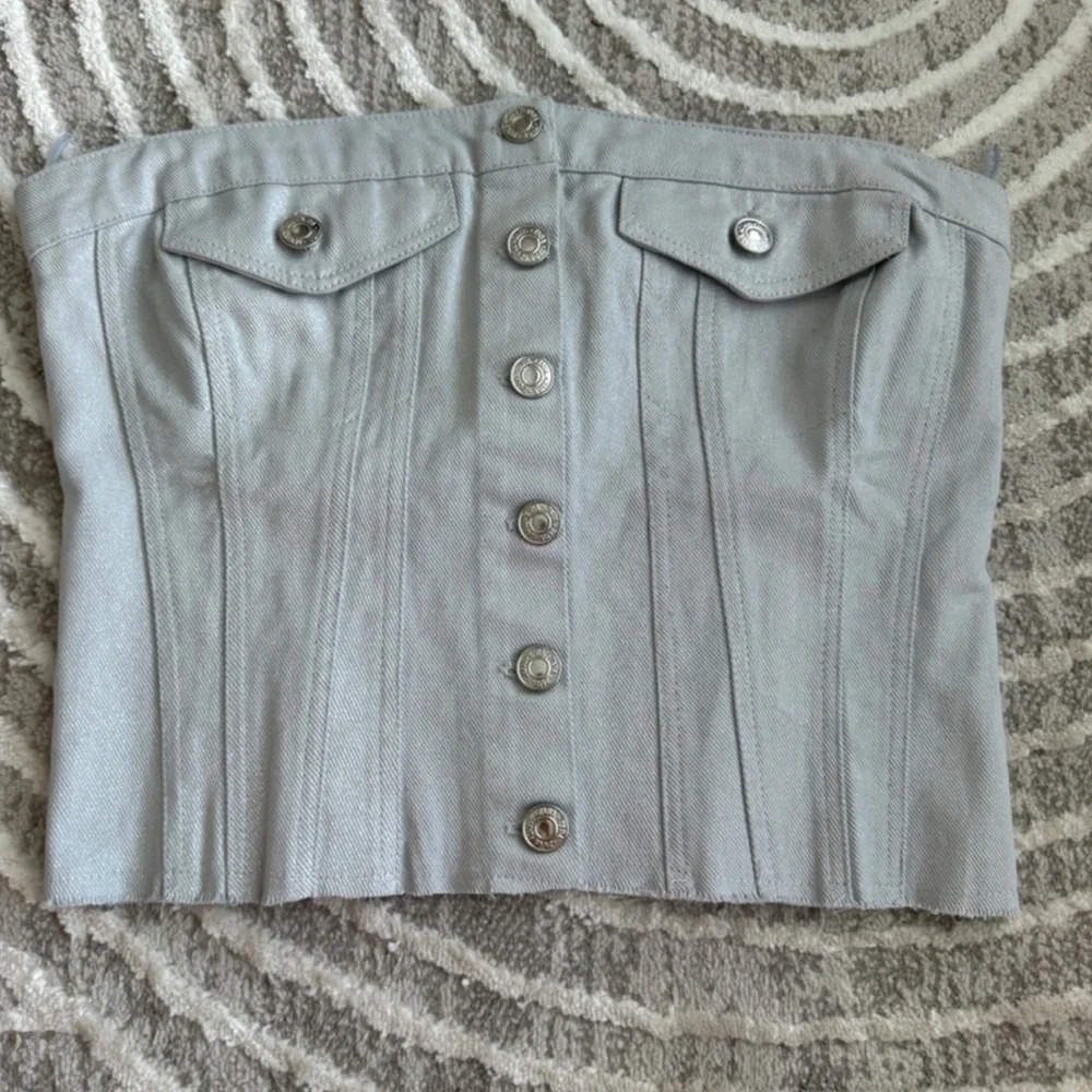 Zara denim button up shimmery tube top